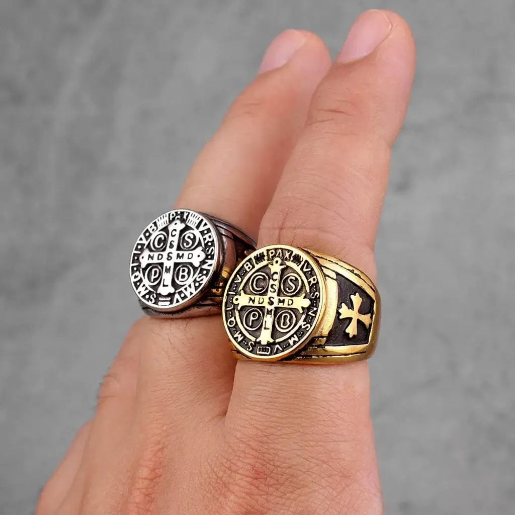 Saint Benedict Cross & Inscriptions Ring Amen Artisan
