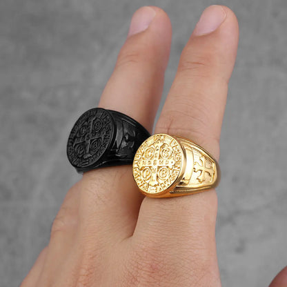 Saint Benedict Cross & Inscriptions Ring Amen Artisan