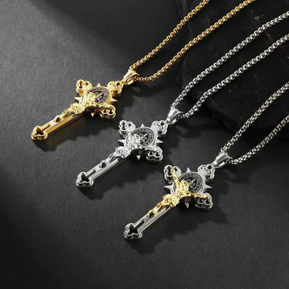Saint Benedict Cross & Inscriptions Crucifix Necklace Amen Artisan