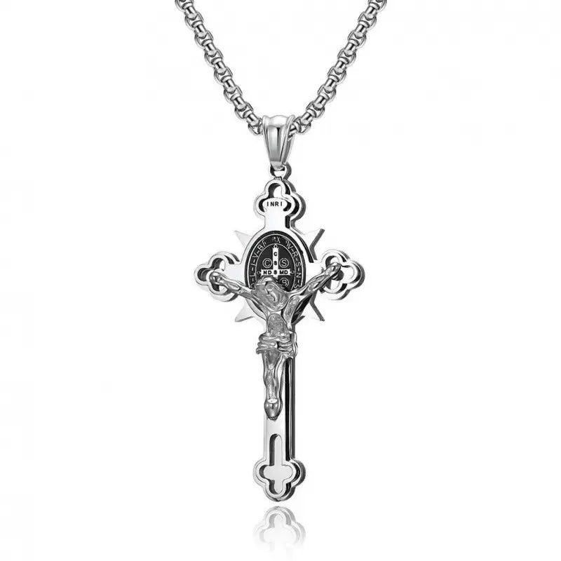 Saint Benedict Cross & Inscriptions Crucifix Necklace Amen Artisan
