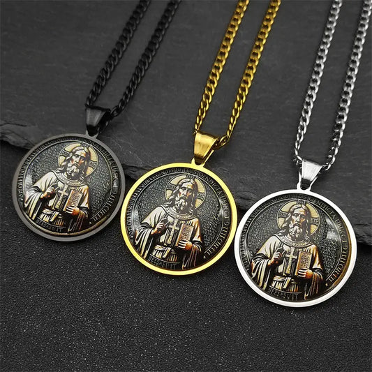 Gold Edge Saint Benedict Image Pendant Amen Artisan
