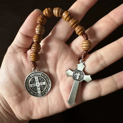 Saint Benedict Crucifix Beehive Wood Rosary Amen Artisan